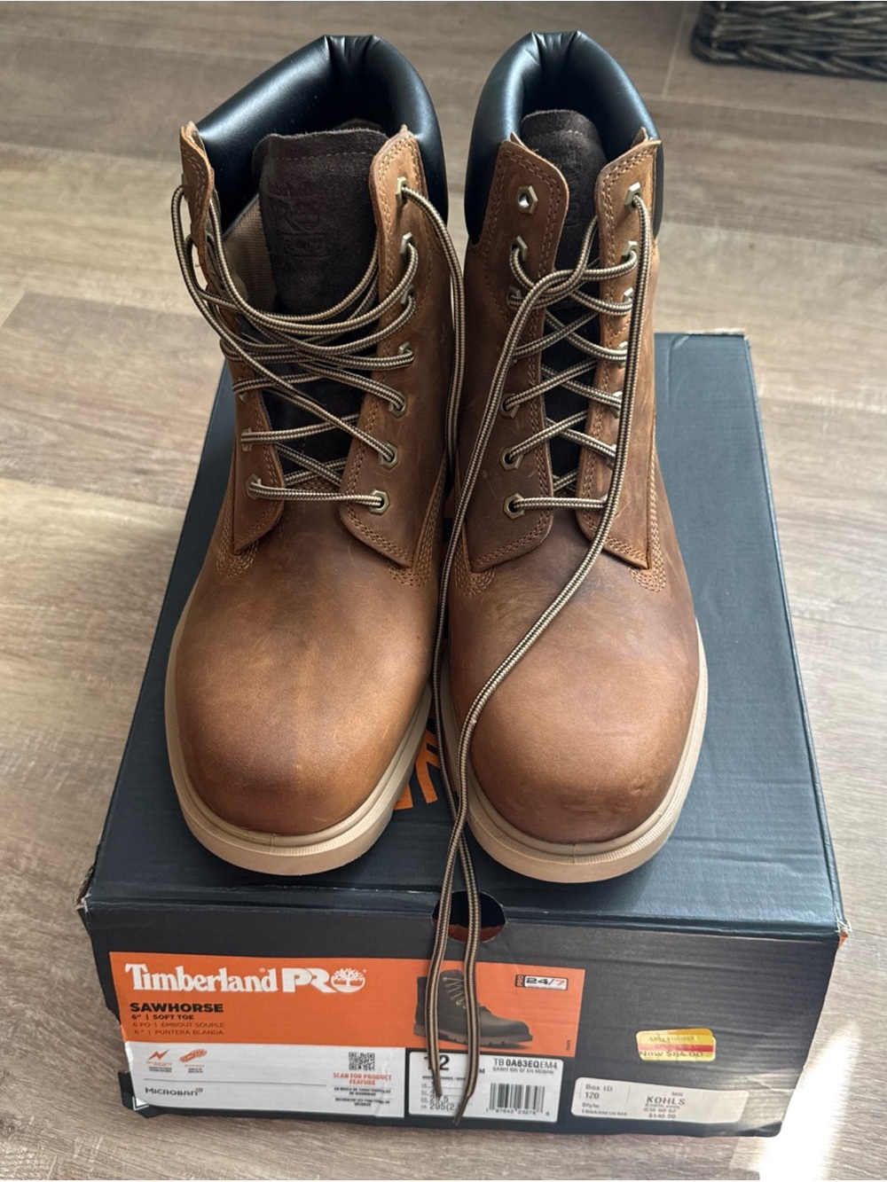 Timberland PRO Brown Leather Lace-Up Work Boots with Black Collar